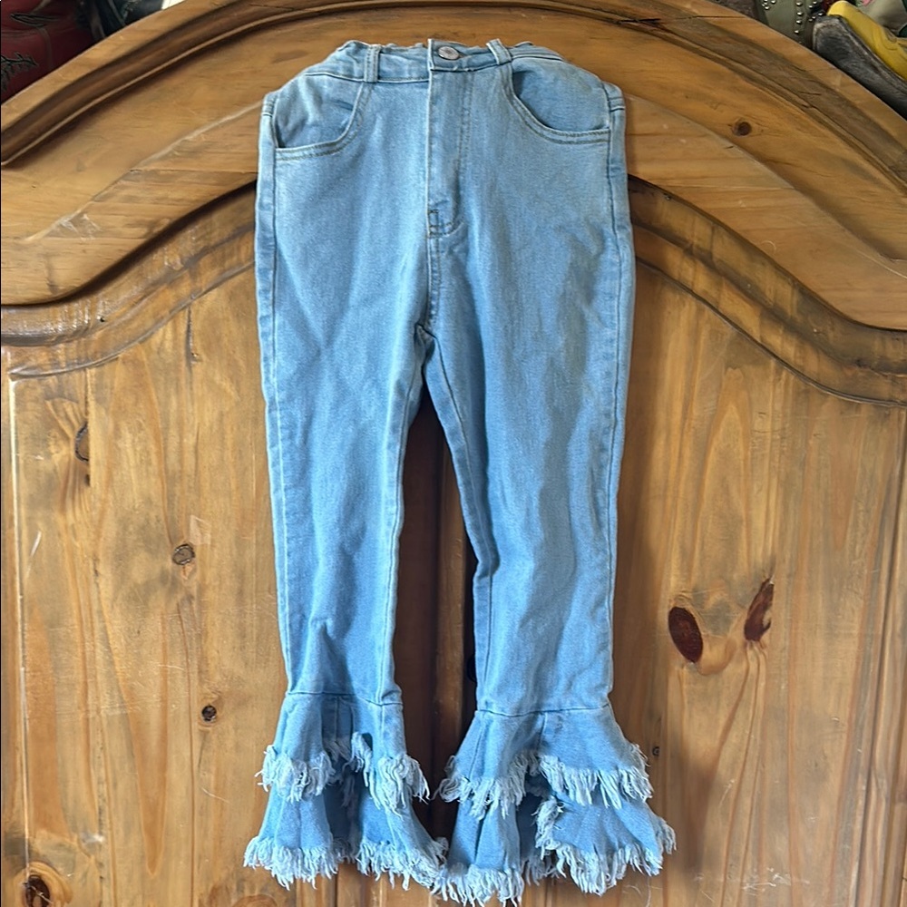 Girls Blue Fringed bell bottom Jeans